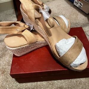 Tan Suede Wedge Sandals